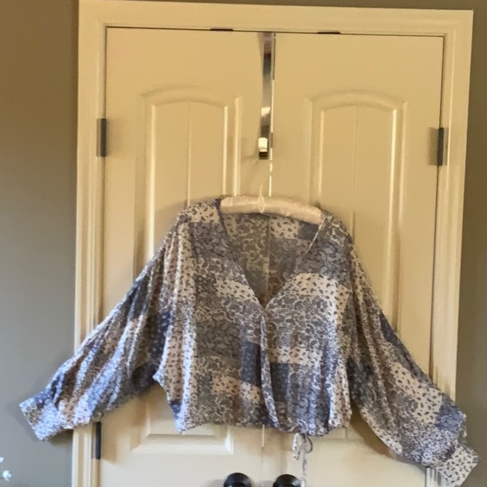 Snap front paisley top - long-sleeved, tie waistline
